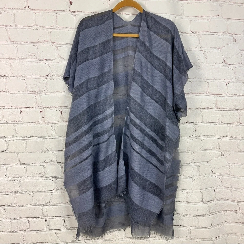 Striped oversized Gray denim blue Kimono Cardigan cape shawl coverup lighweight